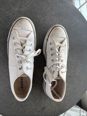 Converse White Low-Top platform  leather Sneakers